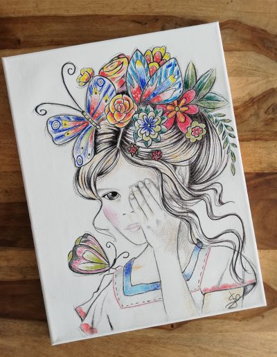 dessin tête fillette et papillons couleurs so-tattoo les essarts 85 en vendée