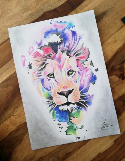 dessin tête de lion et aquarelle so-tattoo les essarts 85 en vendée